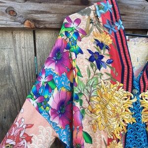 Floral Johnny Was hooded one-button cardigan